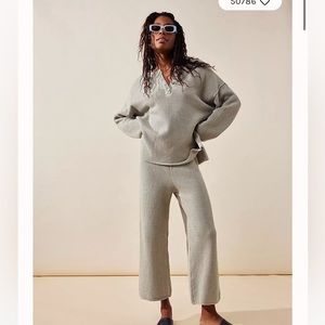 Free People Hailee Sweater Set Size Small (pants and top) Color SaltWater Khaki
